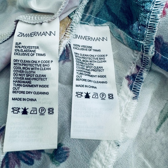 Zimmermann floral long sleeves dress with linen slip white multi color Au 0 US 4 - Picture 15 of 16